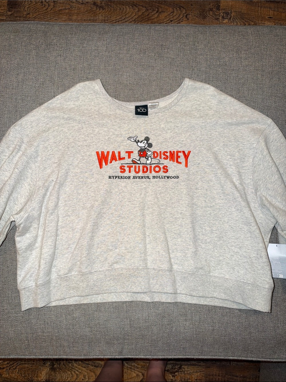 Disney Crewneck Sweatshirt in Light Gray with Red Logo